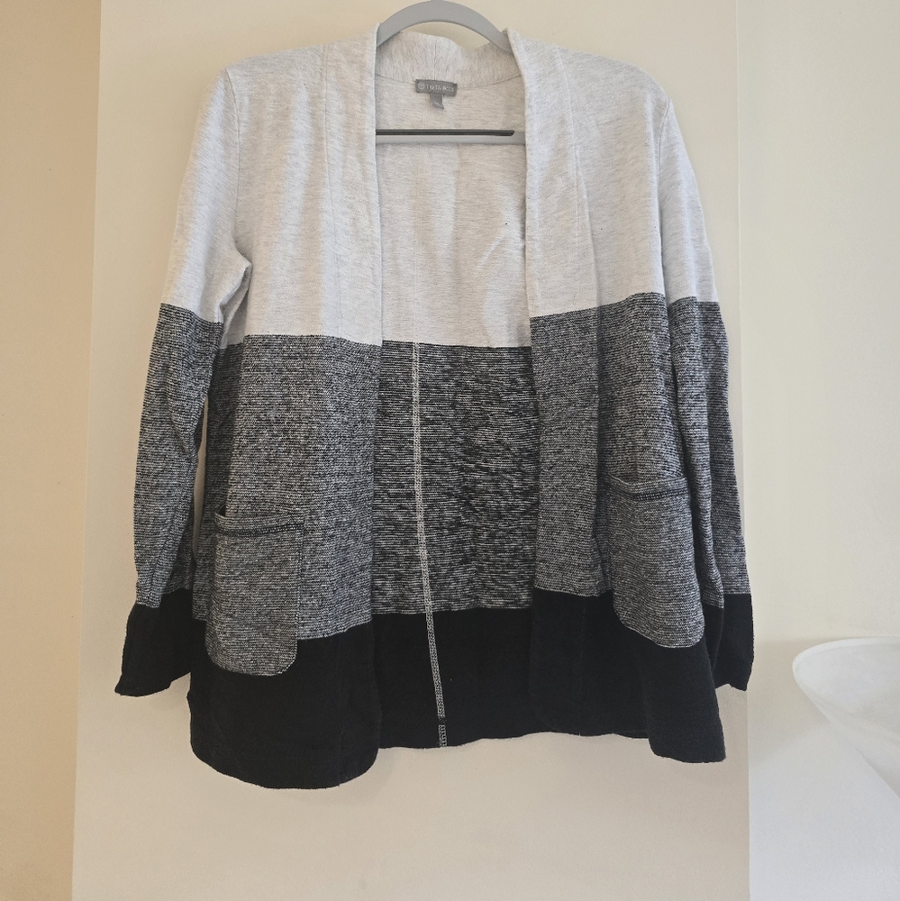 Talbots Black and Gray Color Block Cardigan